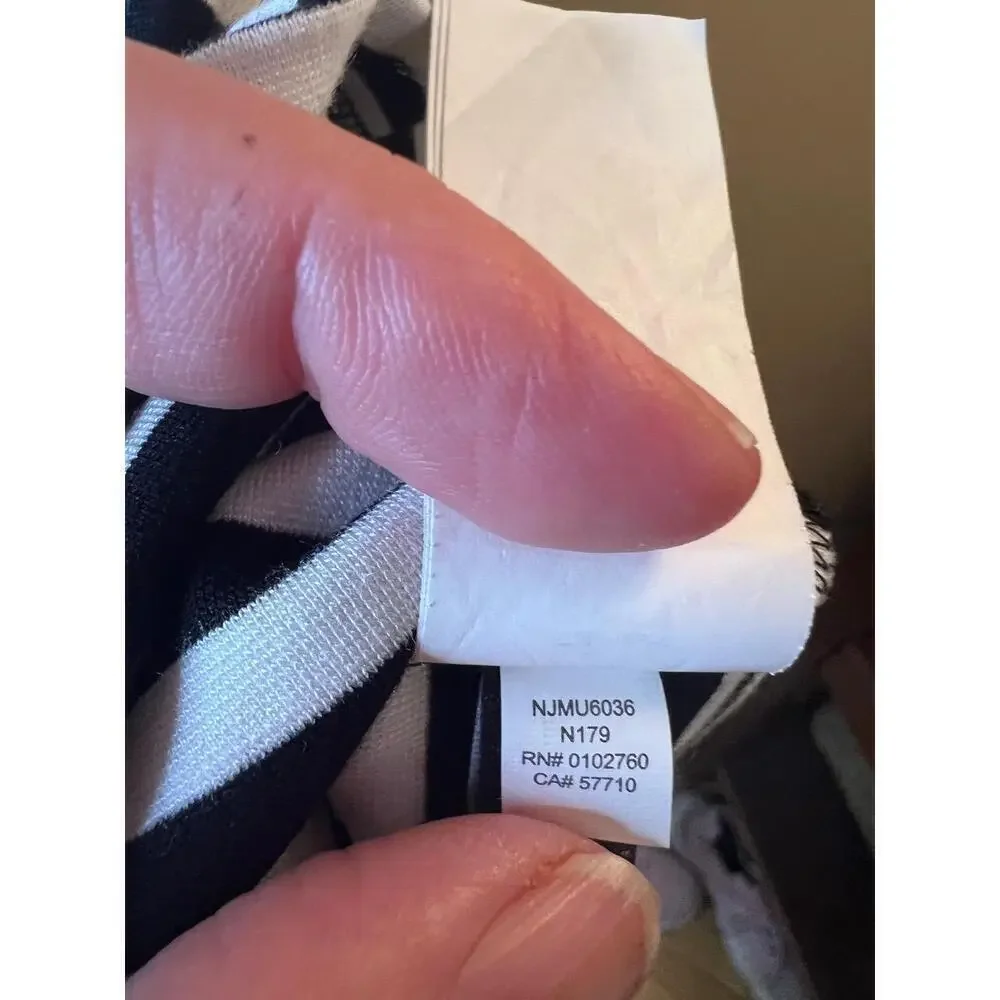Kate Spade N179 Black White Striped 3/4 Sleeve Above Knee Dress Large